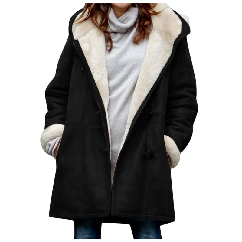 Hooded Mid-Length Solid Color Casual Coat