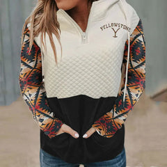 Women's Printed Hoodie with Long Sleeves and Zipper