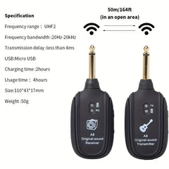 Wireless Guitar System with Transmitter and Receiver