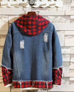 Autumn New Style Plaid Hooded Denim Jacket for Men