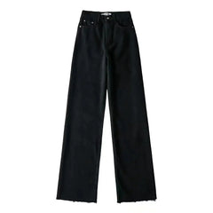 High Waisted Raw Edge Wide Leg Denim Trousers