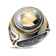 2020 Fashion USA President Trump Ring Most Recent Jewelry Silver Color & Gold Color American President Men's Cool Biker Ring