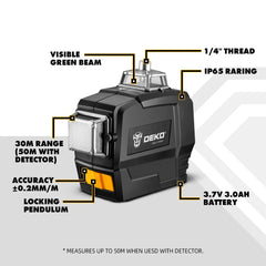 DEKO DKLL12 Series Laser Level Professional Construction Tools 12 Lines Green Self-leveling 360 4D Powerful Measuring Tripod