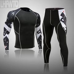 Men Fleece Lined Ski Thermal Underwear Set Motorcycle Skiing Base Layer Winter Warm Compress Long Johns Shirt & Tops Bottom Suit