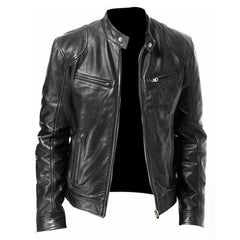 Men Leather Jacket Plus Size Black Brown Mens Stand Collar Coats Leather Biker Jackets  Motorcycle Leather Jacket（Faux Leather）