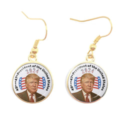 Trump 2024 Earrings USA Election Collection 16mm Glass Cabochon Silver Plated Drop Earrings Jewelry For Women Girl Support Trump