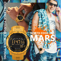 NORTH EDGE Men Digital Watch Men's Sports Watches Dual Time Pedometer Alarm Clock Waterproof 50M Digital Watch Military Clock