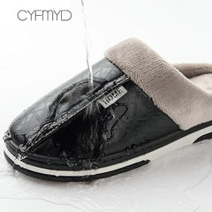 Men's Slippers Home Winter Indoor Warm Shoes Thick Bottom Plush  Waterproof Leather House Slippers Man Cotton Shoes 2022 New