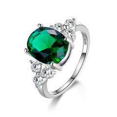 Women's Jewelry S925 Silver Ring AAAAA Oval Olive Green Royal Blue Red Emerald Zircon Ring Wedding Jewelry Party Valentine's Day