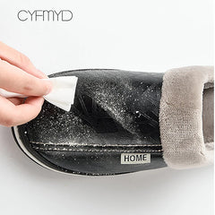 Men's Slippers Home Winter Indoor Warm Shoes Thick Bottom Plush  Waterproof Leather House Slippers Man Cotton Shoes 2022 New