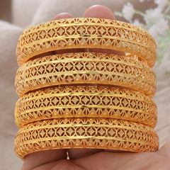 4Pcs/set 24K luxury Dubai Gold Color Bangles for Women Ethiopia wedding Bangles&Bracelets Africa Saudi Arabia jewelry Party gift