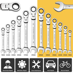 Flexible Pivoting Head Ratchet Wrench Spanner Garage Metric hand Tool 6mm-24mm For auto and Home Repair 1pcs