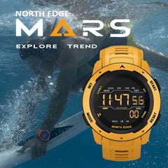 NORTH EDGE Men Digital Watch Men's Sports Watches Dual Time Pedometer Alarm Clock Waterproof 50M Digital Watch Military Clock