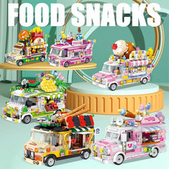 City Friends Ice Cream Truck Street View Dining Car Mini Building Blocks Food Snacks Shop Bricks Toys For Children Girls