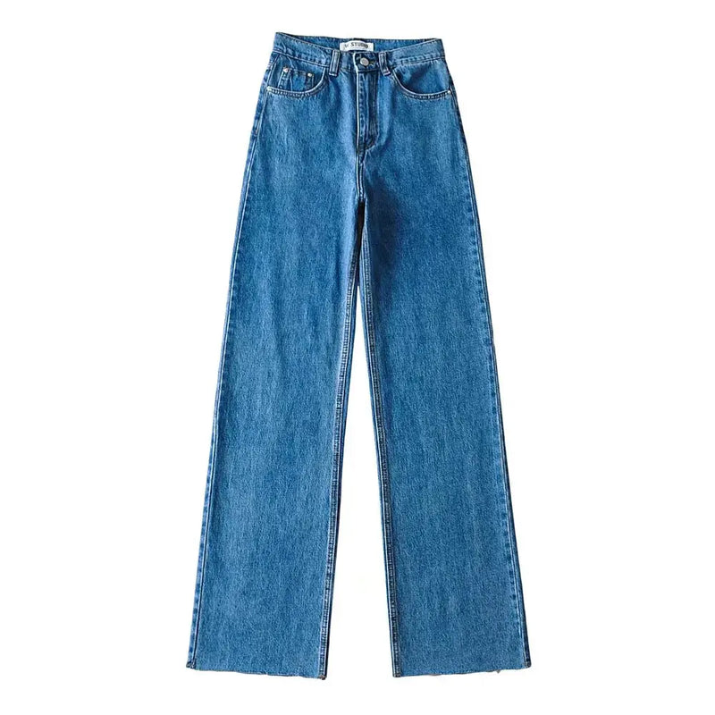 High Waisted Raw Edge Wide Leg Denim Trousers