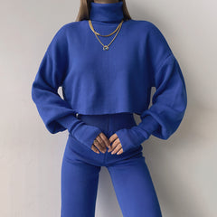 Autumn And Winter New European And American Turtleneck Loose Long Sleeve Top Female Casual Fashion Set