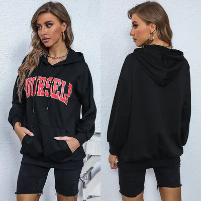 Casual Ladies Hooded Sweatshirt with Letter Print