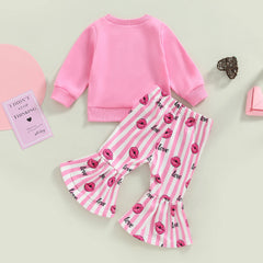 ma&baby 6M-4Y Valentine's Day Kid Toddler Girl Clothes Set Letter T-shirt  Heart Lips Print Flare Pants Fall Spring Outfits D01