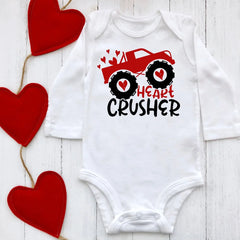 Heart Crusher Truck Print Baby Bodysuit Valentine Newborn Rompers Funny Infant Party Jumpsuit Valentine's Day Boys Girls Outfits