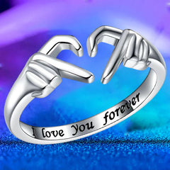 Luxury Designer Double Hand Heart Couple Rings for Women Love Hug Hand Wedding Ring Valentine's Day Gift Adjustable Jewelry