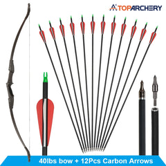 Toparchery 20-40lbs Archery 57" Takedown Recurve Bow For Hunting Recurve Bow and Arrow Set Left Right Hand Black Hunting Bow