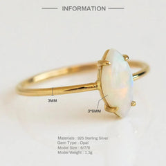 Aide White Opal 925 Sterling Silver Rings For Women Simple Minimalist 18K Gold Rings Wedding Party Engagement Gifts Hot Sale