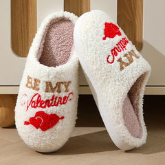 2024 New Valentine's Day Cotton Slippers Warm Non Slip Love Heart Pattern Comfortable Couple Slides Shoes For Men Women Home