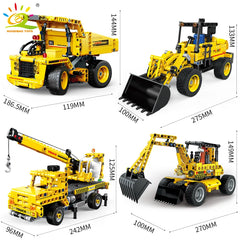 HUIQIBAO Engineering Truck Tech Building Block City Construction Toy For Children Boy Adults Excavator Bulldozer Crane Car Brick