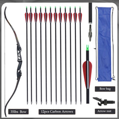 Toparchery 56" 30-50lbs Archery Takedown Recurve Bow 12pcs 31.5" 7.8mm Mixed Carbon Arrow Metal Riser Hunting Shooting Bow Black