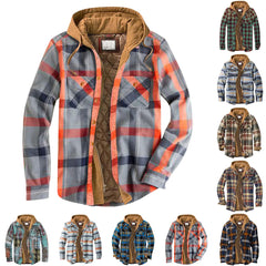 Men's coat Quilted Lined Button Down Plaid Shirt Keep Warm Thin Jacket With Hood autumn winter casual outerwear ropa hombre