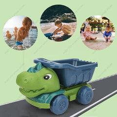 Kids Dinosaur Beach Toys Set Outdoor Beach Sand Digging Toys Dinosaur Dump Truck with Shovel Rake Watering Can and Sand Molds