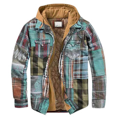 Men's coat Quilted Lined Button Down Plaid Shirt Keep Warm Thin Jacket With Hood autumn winter casual outerwear ropa hombre