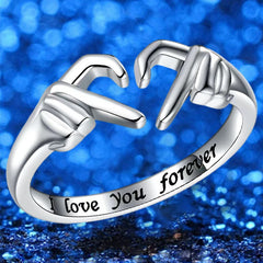 Luxury Designer Double Hand Heart Couple Rings for Women Love Hug Hand Wedding Ring Valentine's Day Gift Adjustable Jewelry