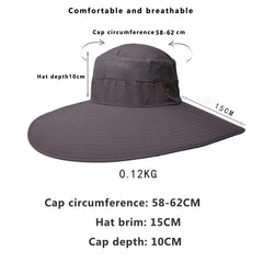 Hot Men's 15CM Big Wide Brim Fisherman Hat Outdoor Waterproof Sun Hat Mountaineering Cap Fashion Panama Hat Fishing Hats Unisex