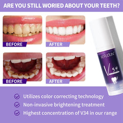 V34 Teeth Colour Corrector Toothpaste Whitening Enamel Care Repair Creme Dental Oral Cleaning Fresh Breath Beauty Health