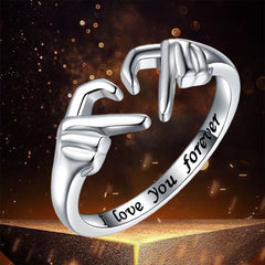 Luxury Designer Double Hand Heart Couple Rings for Women Love Hug Hand Wedding Ring Valentine's Day Gift Adjustable Jewelry