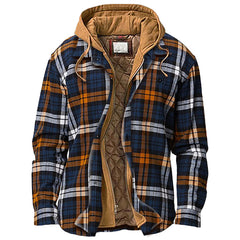 Men's coat Quilted Lined Button Down Plaid Shirt Keep Warm Thin Jacket With Hood autumn winter casual outerwear ropa hombre