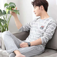 Mens Pajamas Letter Striped Casual Soft Sleepwear Cartoon Breath Pajama Sets Sleep&Lounge Pyjamas Spring Autumn Comfort Homewear