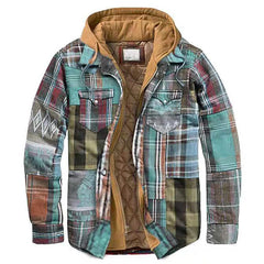 Men's coat Quilted Lined Button Down Plaid Shirt Keep Warm Thin Jacket With Hood autumn winter casual outerwear ropa hombre