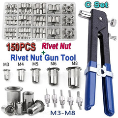 150PCS Mandrel Rivet Nut Gun M3 M4 M5 M6 M8 Thread Insert Stainless Steel Rivet Nut with Threaded Retainer Tools Clamping Lever