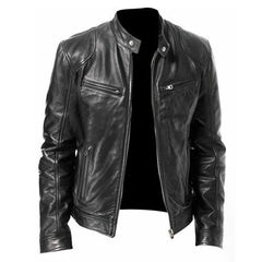 Fashion Men PU Leather Jacket Plus Size Black Mens Stand Collar Coats Leather Biker Jackets  Motorcycle Leather Bomber Jacket