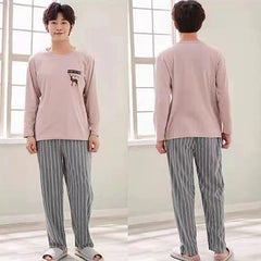 Mens Pajamas Letter Striped Casual Soft Sleepwear Cartoon Breath Pajama Sets Sleep&Lounge Pyjamas Spring Autumn Comfort Homewear