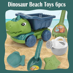 Kids Dinosaur Beach Toys Set Outdoor Beach Sand Digging Toys Dinosaur Dump Truck with Shovel Rake Watering Can and Sand Molds