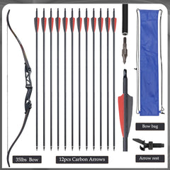 Toparchery 56" 30-50lbs Archery Takedown Recurve Bow 12pcs 31.5" 7.8mm Mixed Carbon Arrow Metal Riser Hunting Shooting Bow Black