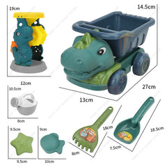 Kids Dinosaur Beach Toys Set Outdoor Beach Sand Digging Toys Dinosaur Dump Truck with Shovel Rake Watering Can and Sand Molds