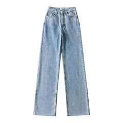 High Waisted Raw Edge Wide Leg Denim Trousers