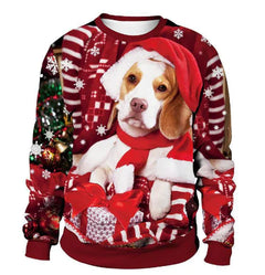 Women's Christmas Animal Print Round Neck Sweater