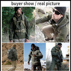 Military SharkSkin S-5XL Jackets Men Winter Tactical Pants Camouflage Coat Hood Camping Fishing Trekking Hike Hunting Trousers