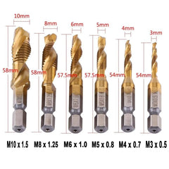 Hex Shank Titanium Plated HSS Screw Thread Metric Tap Drill Bits Screw Machine Compound Tap M3 M4 M5 M6 M8 M10 Hand Tools