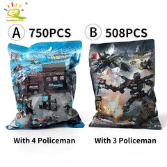 HUIQIBAO SWAT Police Station Truck Model Building Blocks City Machine Helicopter Car Figures Bricks Educational Toy For Children